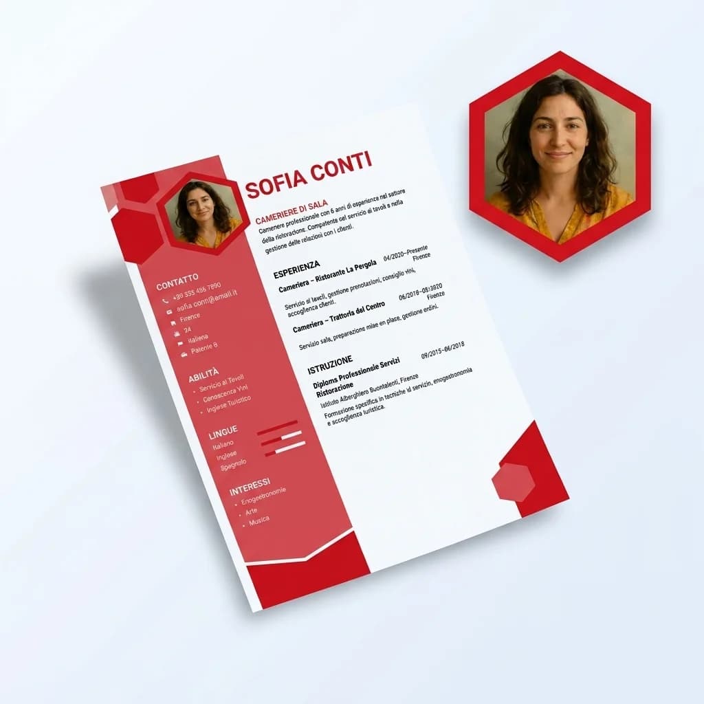 Interfaccia dell'editor MyCVApp con anteprima di CV con foto